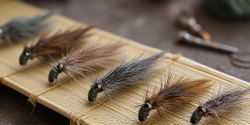 Classic Catskill dry flies on a bamboo tying mat